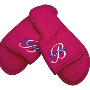 Terry Town Pink Slippers Womens L/XL Brenda Embroidered Waffle Knitt Slides NEW